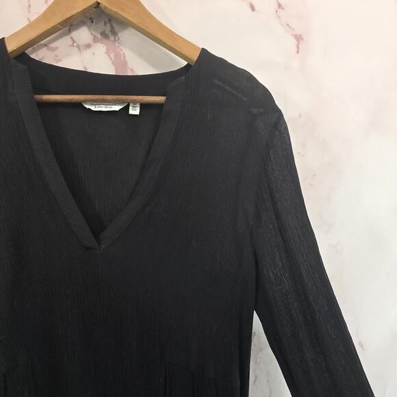 & Other Stories Dress Womens 4 Small Black Midi Slit Crepe Notch Long Sleeve - Picture 10 of 11